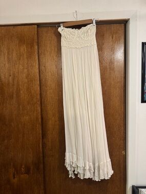 Free People Cream Strapless Maxi Dress with Crochet Bodice